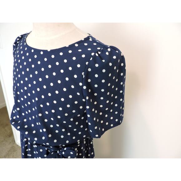 Shein Navy Blue Polka Dot Dress with Tie Belt - Picture 2 of 5